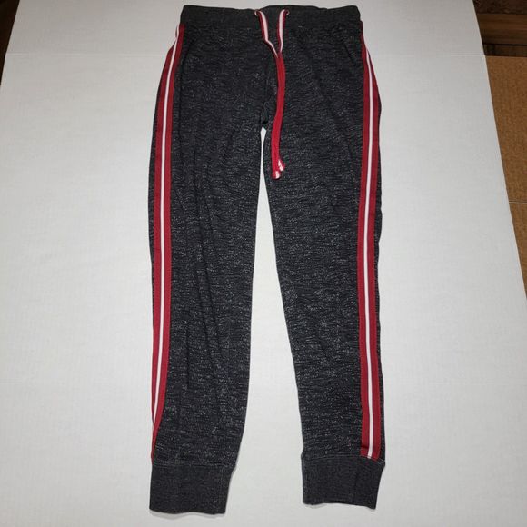 Love Me By Reflex Jogger Sweat Pants Black w/ Burgundy Stripe & Tie - Size Large - Picture 1 of 7